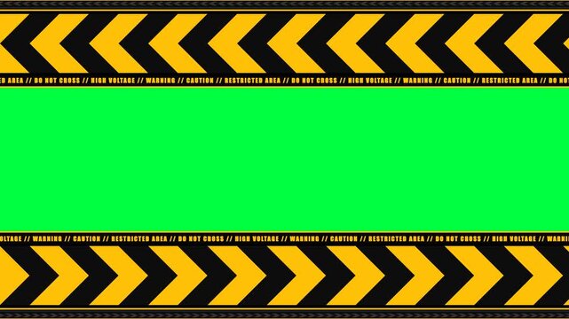 Industrial Caution Tape Border with Restricted Area Warning Text on Green Screen Chroma Key