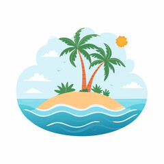 Fototapeta premium Tropical Island Paradise with Palm Trees and Ocean Waves