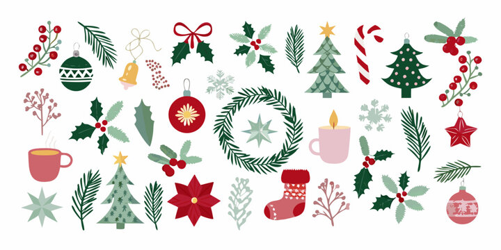 christmas illustrations set flat vector graphics on white background