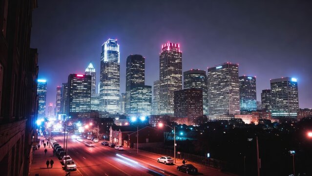 Nighttime urban skyline houston cityscape photography vibrant lights aerial view modern architecture