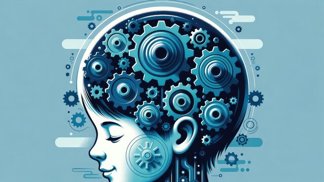 Mental gears of a child conceptual illustration of thinking in a creative space