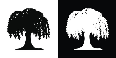 Willow tree silhouette vector, Weeping Willow tree, black silhouette vector illustration © Pixel Hub