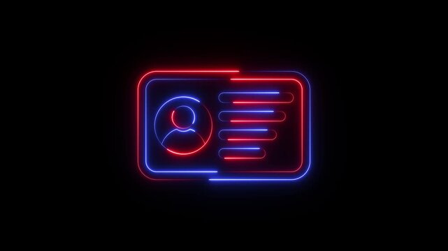 Neon Id card animation. Glowing Profile verify icon motion graphics. Animated personal information icon. NID card verify. Driver's license verified 4k video.