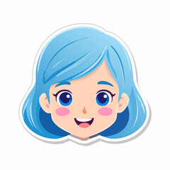 Fototapeta premium Cute Cartoon Girl with Blue Hair and Big Blue Eyes