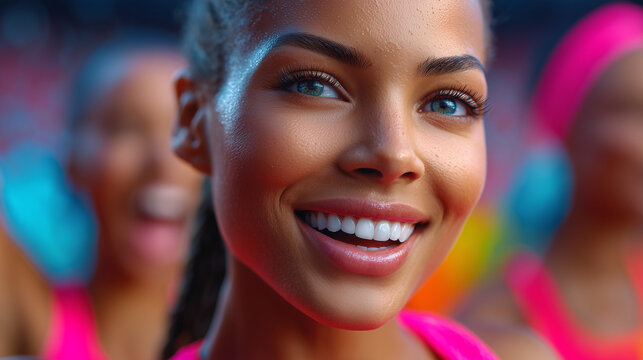 Diverse Athletes Celebrating Victory on Sports Field - Clean Professional Look with Vibrant Colors and Sharp Focus

