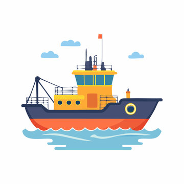 Illustration of a Fishing Trawler Boat on the Water