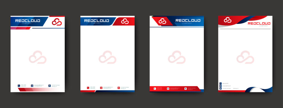 Set of Modern Company Letterhead Templates. Editable Blue Red Letterhead Design. vector	