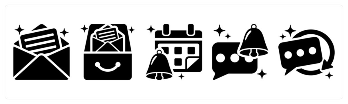 A set of 5 icons as mail, inbox, reminder,
