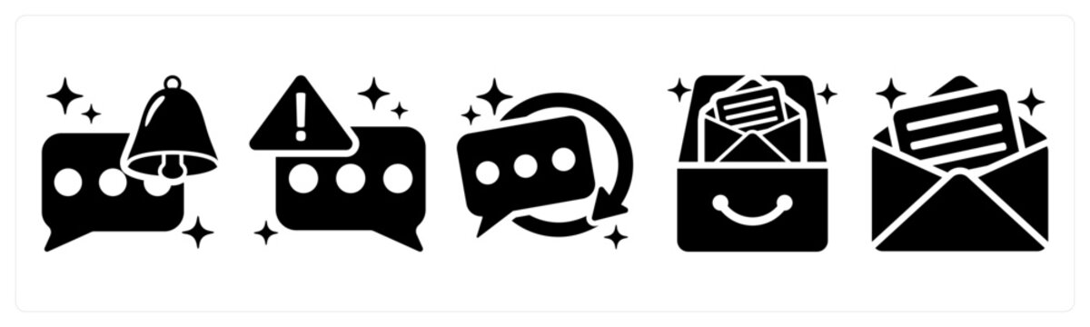 A set of 5 icons as push notification, message alert, reply