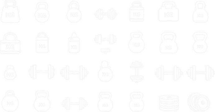 Outline Gym and Fitness Equipment Icon Collection Set with Kettlebell Dumbbell and Weight Plate for Sport and Workout Design