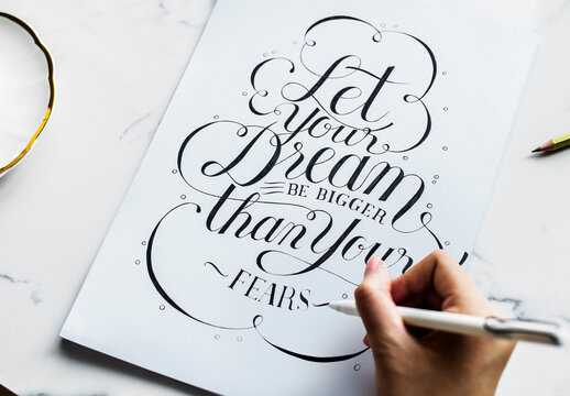 Inspirational Calligraphy Card Mockup Quote Art PSD