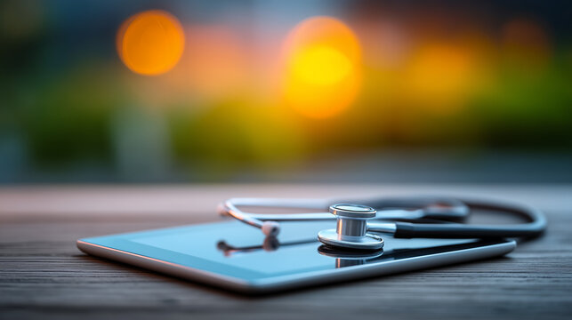Modern Healthcare Workspace with Stethoscope, Tablet, and Medical Documents - Organization and Efficiency Concept with Soft Natural Lighting

