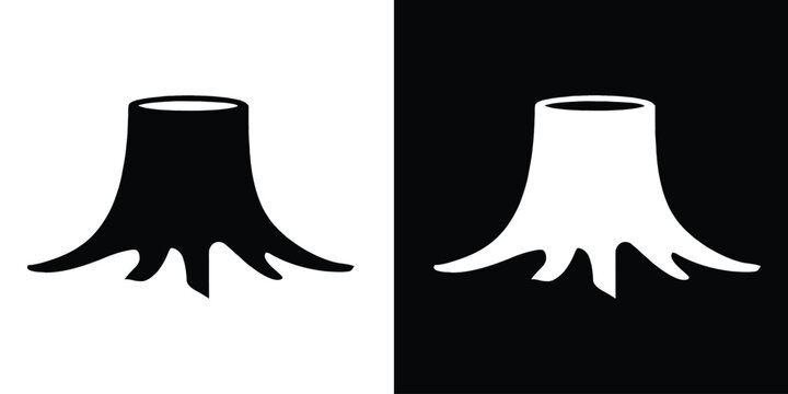 Tree stump black silhouette vector, Dead tree roots vector 