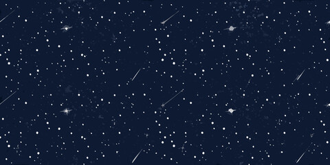 Dark blue night sky with white stars and shooting stars seamless vector illustration high quality © Bijoy