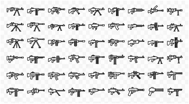 Collection of various weapon illustrations, showcasing different firearm designs and styles.