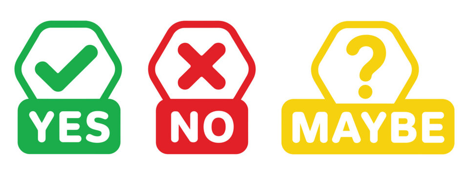 Check cross question mark icon set vector, yes no maybe symbol labels template design for decision making and status indicators.