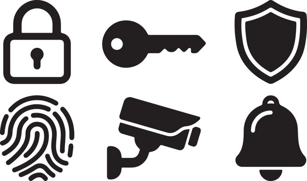 Security and surveillance system icon set with padlock key fingerprint and camera.