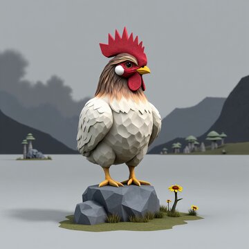 This is a stylized low-polygon 3D image of a rooster intended for use in a video game