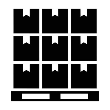 Minimalist icon set of a wooden pallet with stacked cardboard boxes arranged in a grid pattern on a white background, logistics and shipping concept