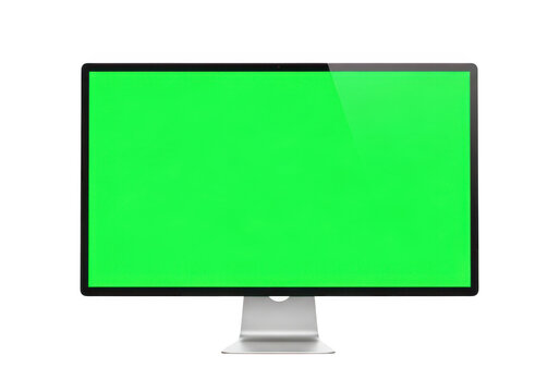 Modern computer monitor with green screen isolated on transparent background