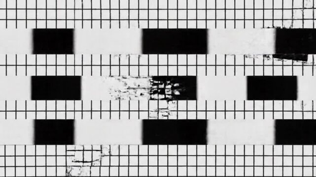 Seamless loop censor overlay animation black bars sliding flickering across abstract pixel grid background glitch motion high contrast black white clean minimal geometric shapes smooth timing 4k foota