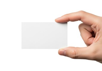 Obraz premium Hand pinching a small white card isolated on white background