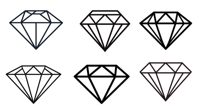 Luxury diamond outline vector collection with gemstone crystal jewel icons isolated transparent background