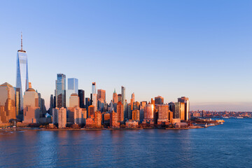 New York City at night. NYC skyline night view. New York cityscape waterfront. Manhattan night...