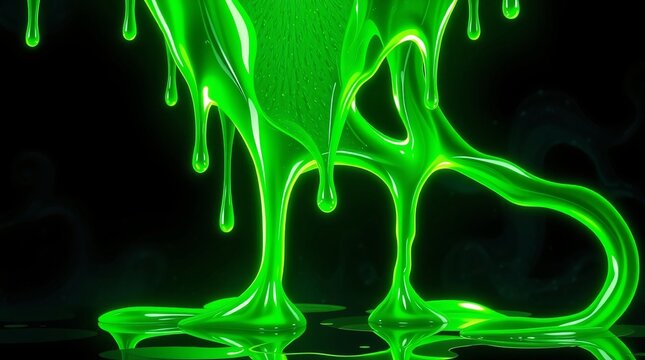 Glowing Neon Green Slime Drip Futuristic Abstract Art on Dark Background
