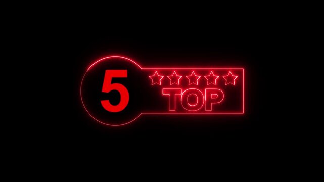 Neon Ratting five star icon animation. Glowing Customer satisfaction feedback 5 stare review icon motion. Top rating five star customer feedback icon 4k video footage.