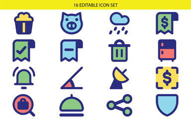 Fototapeta premium Editable business icons set, 14 commercial symbols, finance and shopping vector graphics