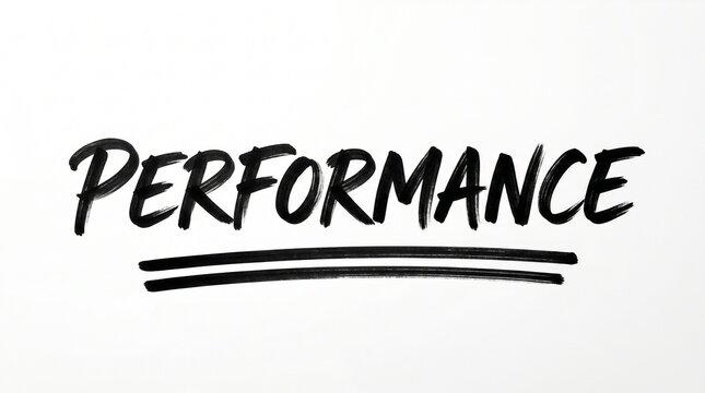 performance word in bold brush marker typography with double underline centered on white background for business results and analytics concept
