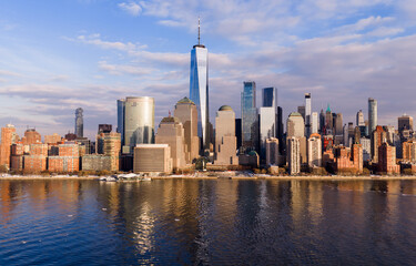 Obraz premium New York City skyline with skyscrapers. Manhattan skyline in New York City. NYC Manhattan skyline, New York City downtown. New York skyline panorama.
