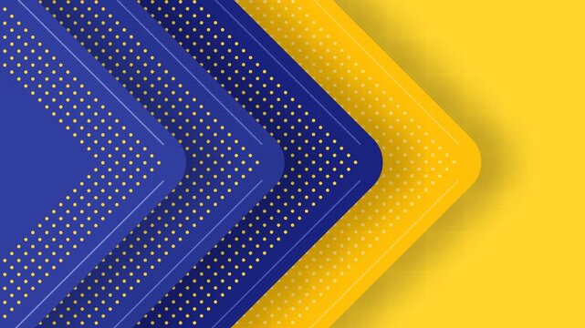 Modern Blue and Yellow Geometric Chevron Arrow Background with Halftone Dot Pattern for Tech Presentation