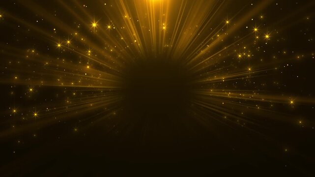 Golden star burst background radiant beams, sparkling particles, light rays, cinematic depth. celebration award titles, wedding intros, holiday promos, stage screens, luxury openers, festive overlays.
