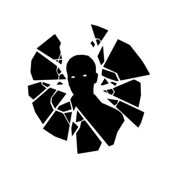 Shattered human silhouette abstract concept of broken identity and mental health