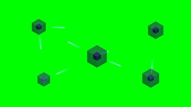 Isometric Blockchain Network Nodes Transferring Data on Green Screen Background