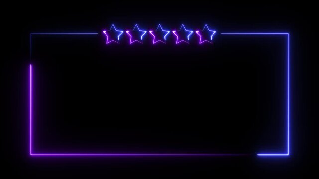 Neon Rectangle animation. Glowing five stare with rectangle icon motion. customer review concept frame 4k video.