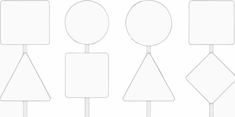 Minimalist road signs with square circle triangle and diamond shapes on a white background © RanjanKumar