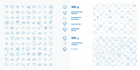 Isometric icon set featuring various industry related symbols in a blue line art style © RanjanKumar
