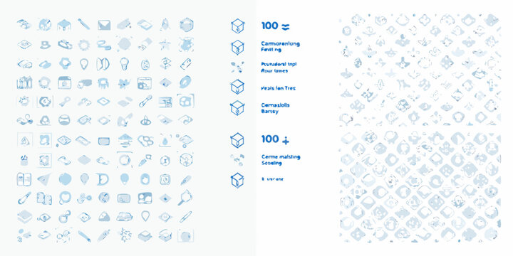 Isometric icon set featuring various industry related symbols in a blue line art style