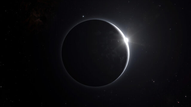 Solar Eclipse Occurs in Space with Stars