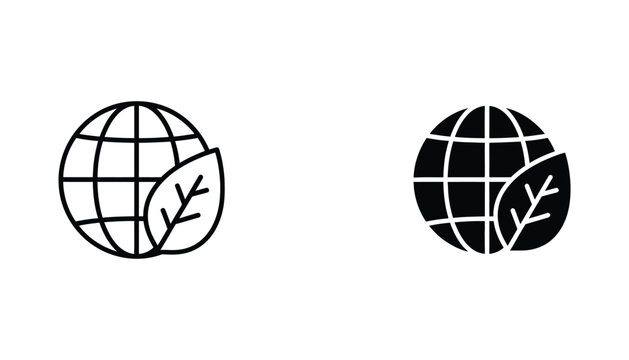 Earth globe with leaf outline and filled versions environmentalism and nature concept global ecology graphic