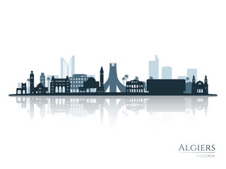 Fototapeta premium Algiers skyline silhouette with reflection. Landscape Algiers. Vector illustration.
