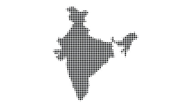 India Map Vector Dotted Halftone Style Black Country Silhouette Indian Subcontinent Illustration for Travel Poster Infographic Banner Presentation Design Template
