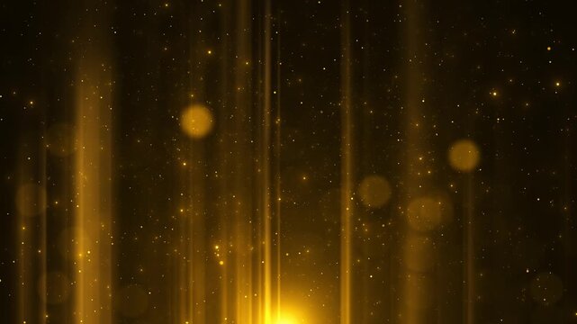 Golden light curtain background vertical beams, floating particles, warm glow, luxury mood. for award videos, wedding intros, celebration screens, concert titles, stage promos, and elegant overlays.