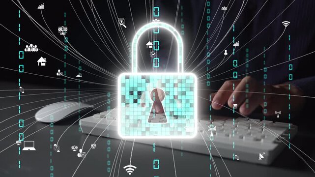 The image depicts a digital padlock symbolizing security and privacy in the online environment, surrounded by binary code and technology icons representing digital safety. Xenic