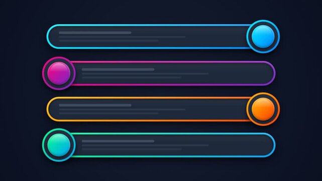 Modern Futuristic Infographic Progress Bars for Data Visualization and Tech UI Design with Neon Colors and 4 Steps