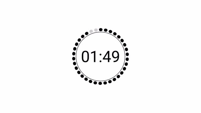 2 minutes countdown timer animation in 1 minute on transparent background, two minutes countdown video with alpha channel , 2 min countdown 4k video