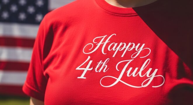 Celebrating independence day a person wearing a 'happy 4th of july' red shirt